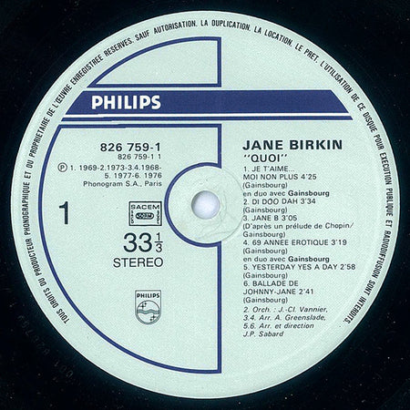 Jane Birkin : Quoi (LP, Comp)