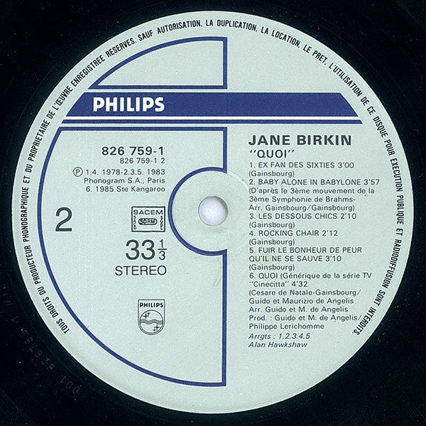 Jane Birkin : Quoi (LP, Comp)