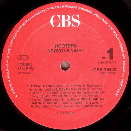 The Hooters : Nervous Night (LP, Album)