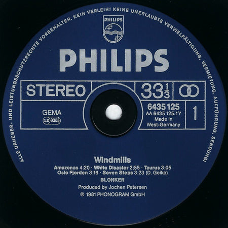 Blonker : Windmills (LP, Album)