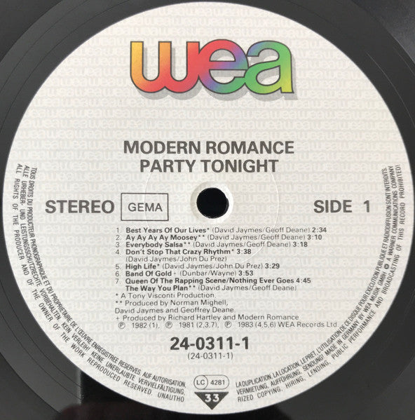 Modern Romance : Party Tonight (LP, Comp)