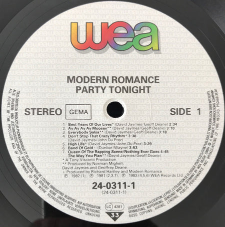 Modern Romance : Party Tonight (LP, Comp)