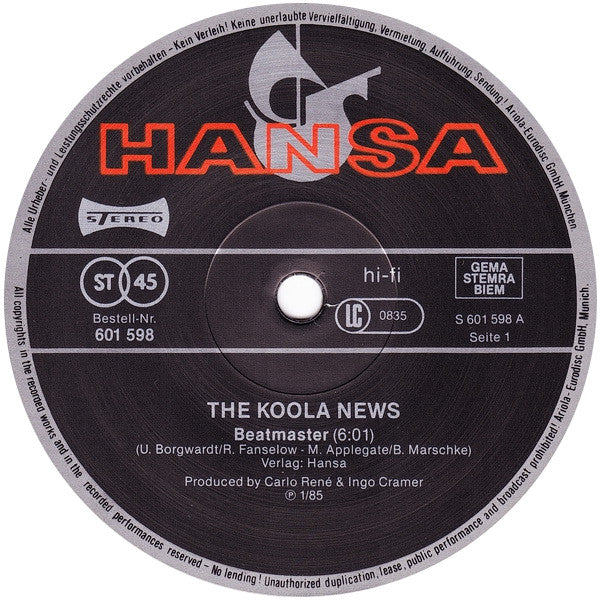 The Koola News : Beatmaster (12", Maxi)