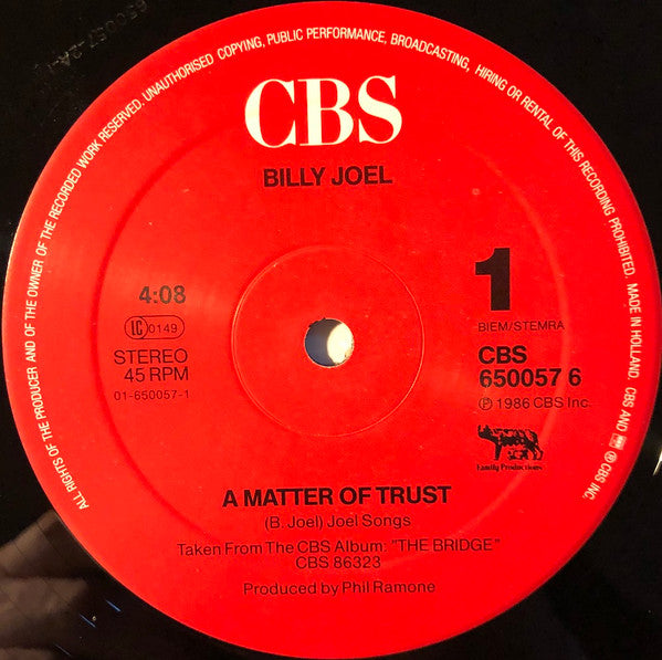 Billy Joel : A Matter Of Trust (12", Maxi)