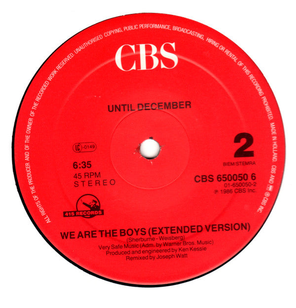 Until December : Live Alone In Shame / We Are The Boys (12", Maxi)