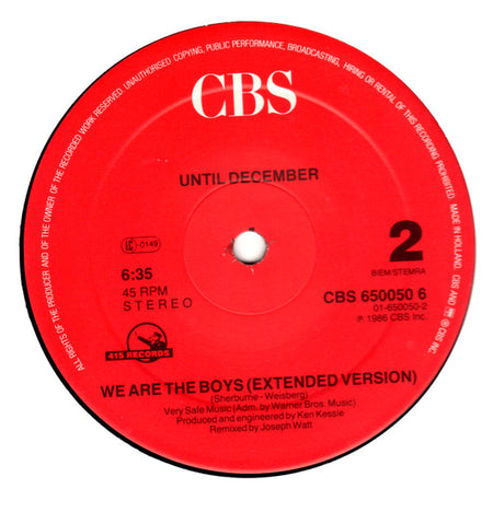 Until December : Live Alone In Shame / We Are The Boys (12", Maxi)